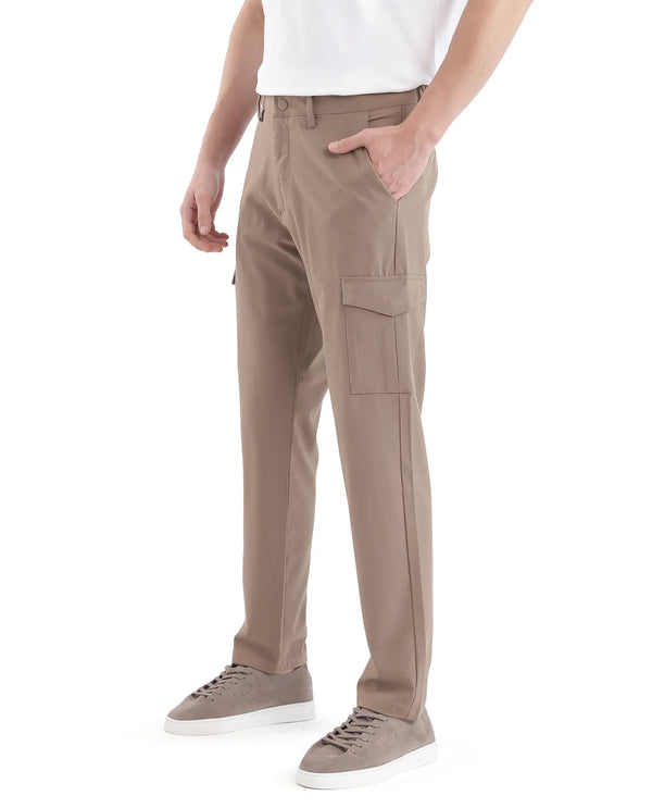 Rare Rabbit Men Traco Dark Beige Button And Zip Closure Plain Trouser