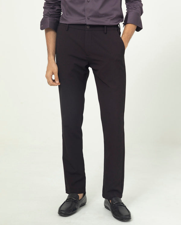Rare Rabbit Men's Traveller Maroon Solid Mid-Rise Regular Fit Trouser