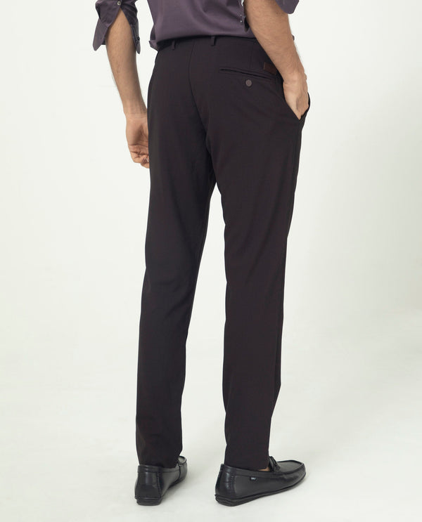 Rare Rabbit Men's Traveller Maroon Solid Mid-Rise Regular Fit Trouser