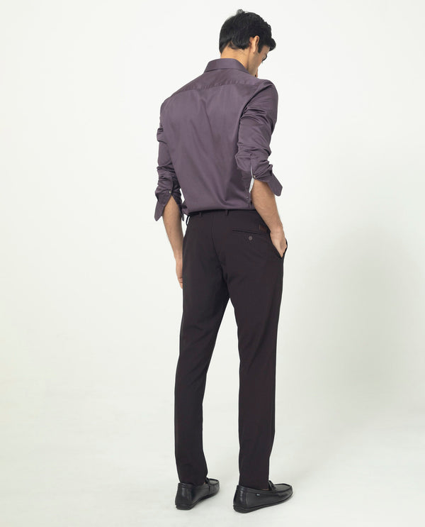 Rare Rabbit Men's Traveller Maroon Solid Mid-Rise Regular Fit Trouser