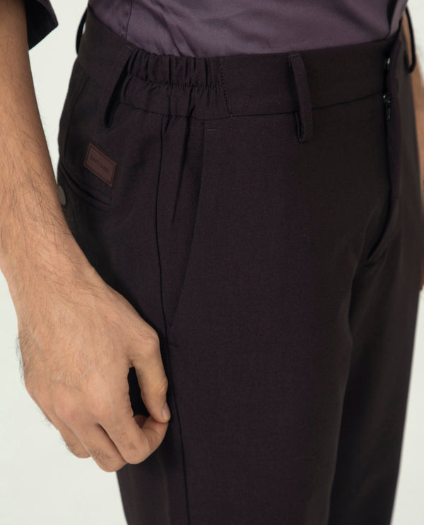 Rare Rabbit Men's Traveller Maroon Solid Mid-Rise Regular Fit Trouser