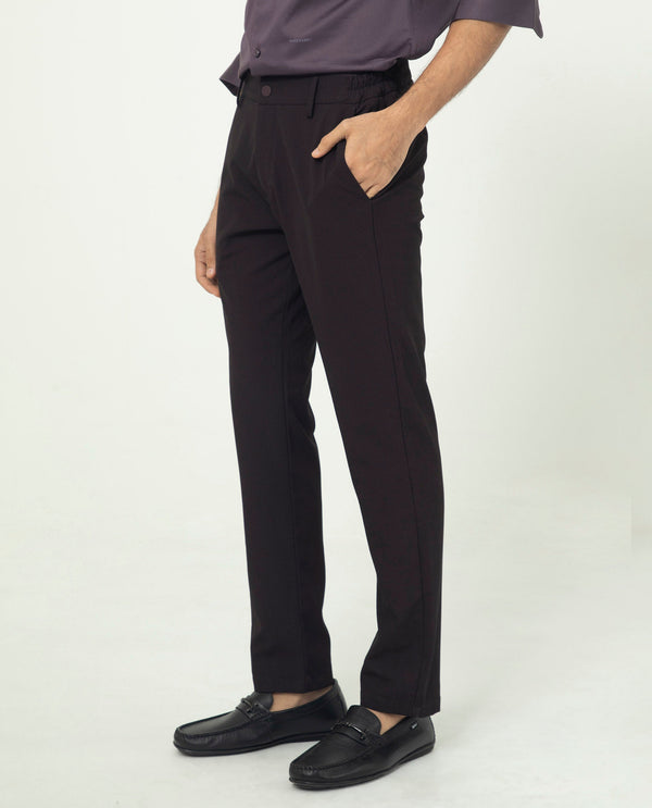 Rare Rabbit Men's Traveller Maroon Solid Mid-Rise Regular Fit Trouser