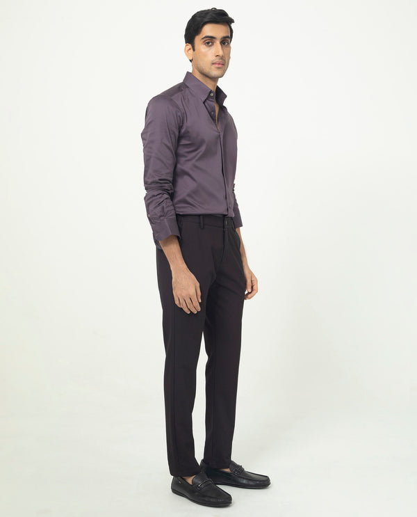 Rare Rabbit Men's Traveller Maroon Solid Mid-Rise Regular Fit Trouser