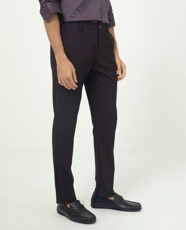 Rare Rabbit Men's Traveller Maroon Solid Mid-Rise Regular Fit Trouser