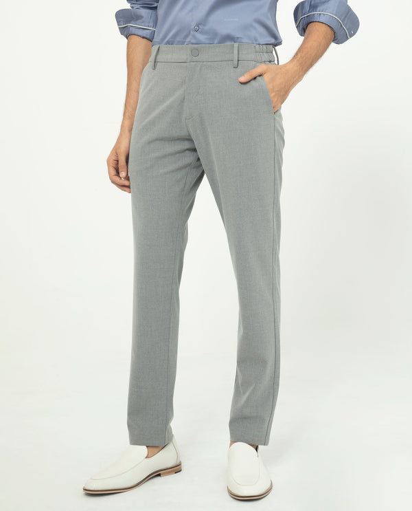 Rare Rabbit Men's Traveller Grey Solid Mid-Rise Regular Fit Trouser