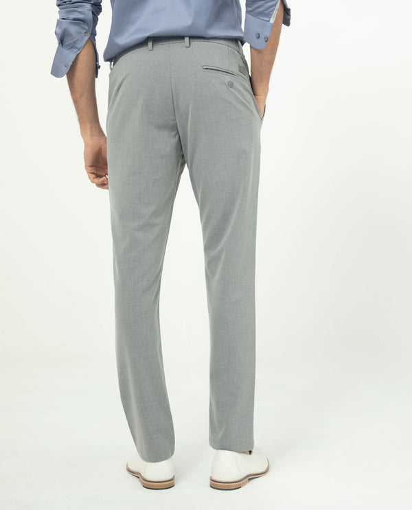 Rare Rabbit Men's Traveller Grey Solid Mid-Rise Regular Fit Trouser