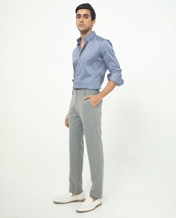 Rare Rabbit Men's Traveller Grey Solid Mid-Rise Regular Fit Trouser