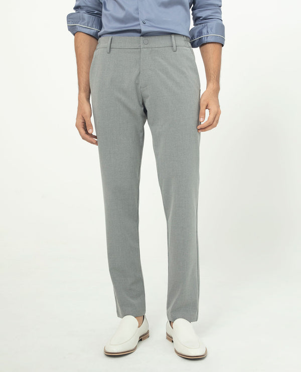 Rare Rabbit Men's Traveller Grey Solid Mid-Rise Regular Fit Trouser
