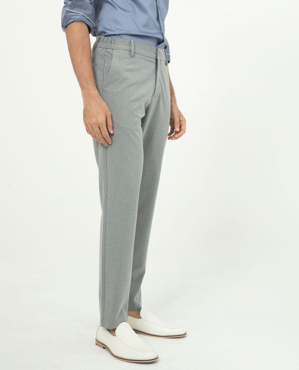 Rare Rabbit Men's Traveller Grey Solid Mid-Rise Regular Fit Trouser