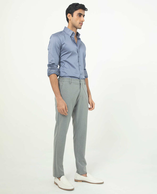 Rare Rabbit Men's Traveller Grey Solid Mid-Rise Regular Fit Trouser