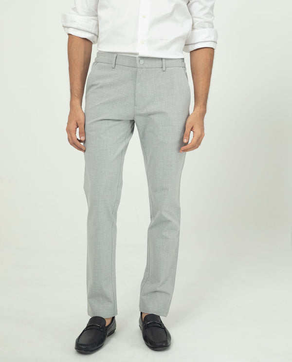 Rare Rabbit Men's Travellers Light Grey Solid Mid-Rise Regular Fit Trouser