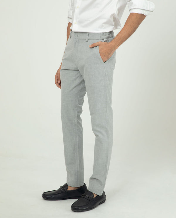 Rare Rabbit Men's Travellers Light Grey Solid Mid-Rise Regular Fit Trouser