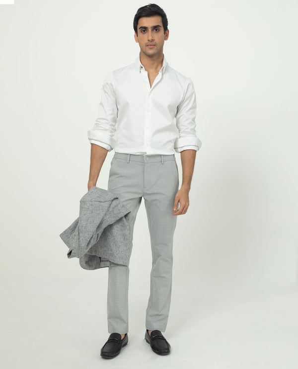 Rare Rabbit Men's Travellers Light Grey Solid Mid-Rise Regular Fit Trouser