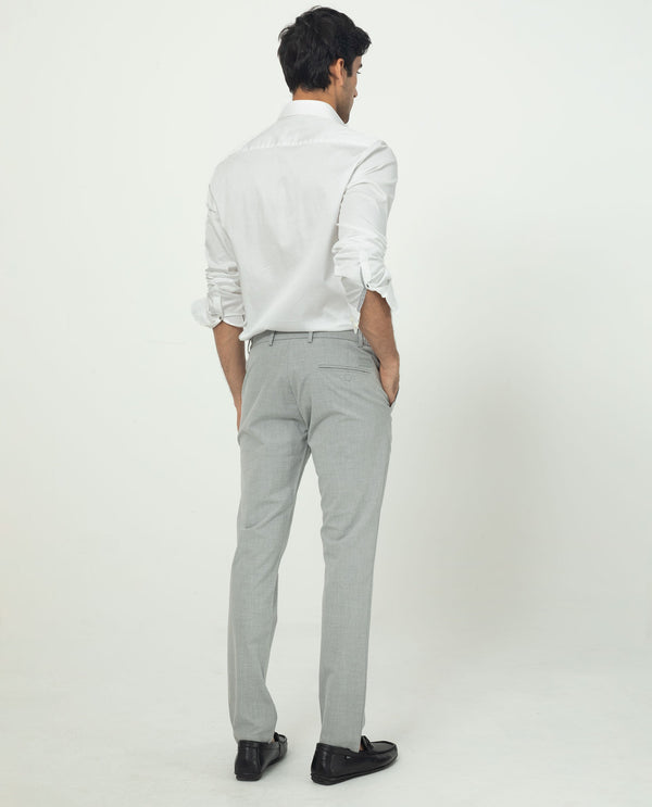 Rare Rabbit Men's Travellers Light Grey Solid Mid-Rise Regular Fit Trouser