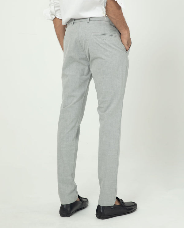 Rare Rabbit Men's Travellers Light Grey Solid Mid-Rise Regular Fit Trouser