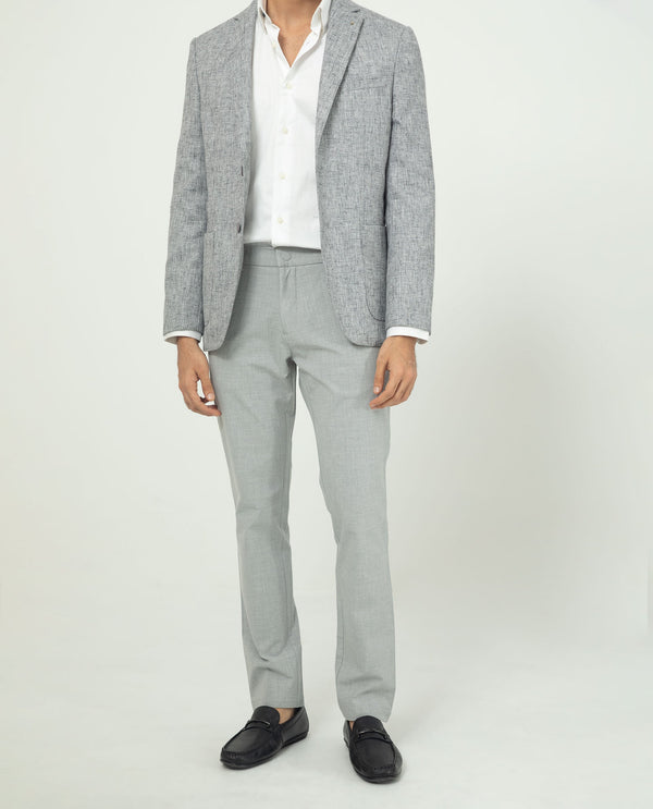 Rare Rabbit Men's Travellers Light Grey Solid Mid-Rise Regular Fit Trouser