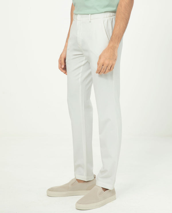 Rare Rabbit Men's Travellers Off White Solid Mid-Rise Regular Fit Trouser