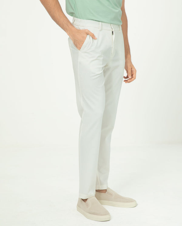 Rare Rabbit Men's Travellers Off White Solid Mid-Rise Regular Fit Trouser