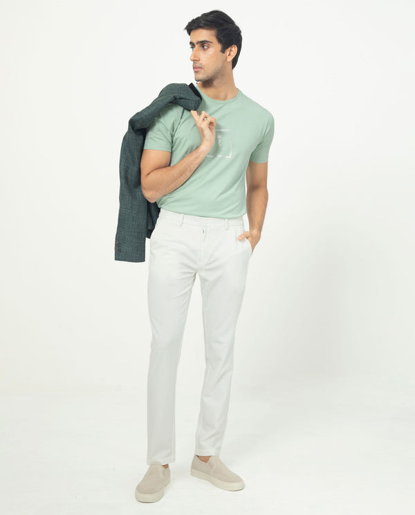 Rare Rabbit Men's Travellers Off White Solid Mid-Rise Regular Fit Trouser