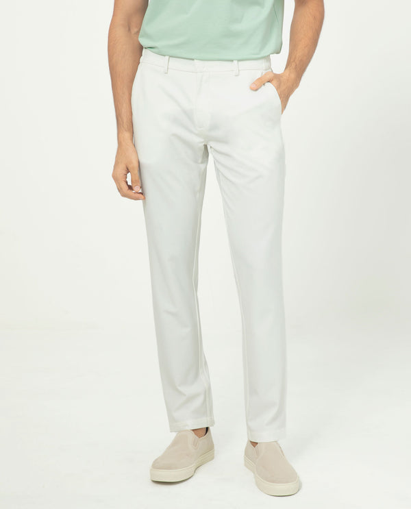Rare Rabbit Men's Travellers Off White Solid Mid-Rise Regular Fit Trouser