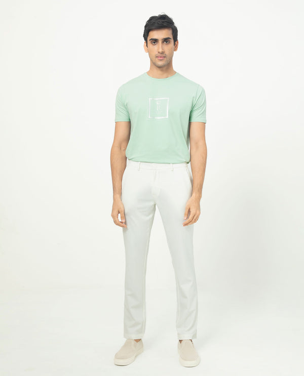Rare Rabbit Men's Travellers Off White Solid Mid-Rise Regular Fit Trouser