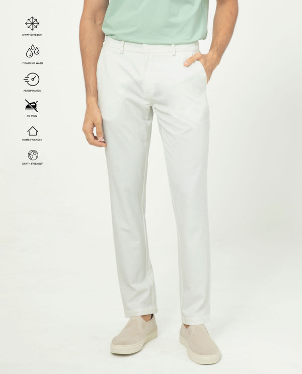 Rare Rabbit Men's Travellers Off White Solid Mid-Rise Regular Fit Trouser