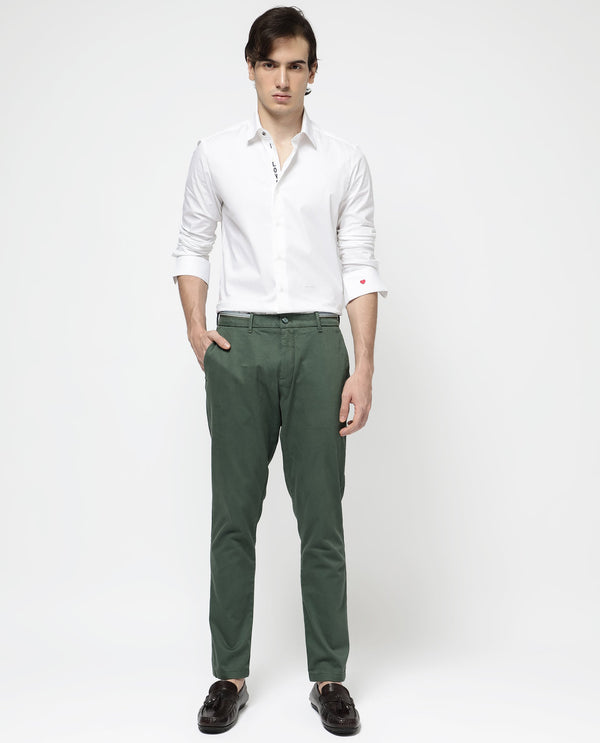 Rare Rabbit Mens Trello Green Cotton Lycra Solid Trouser
