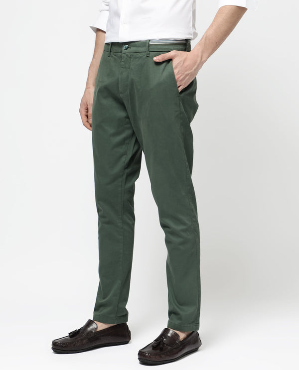 Rare Rabbit Mens Trello Green Cotton Lycra Solid Trouser