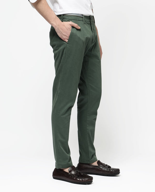 Rare Rabbit Mens Trello Green Cotton Lycra Solid Trouser