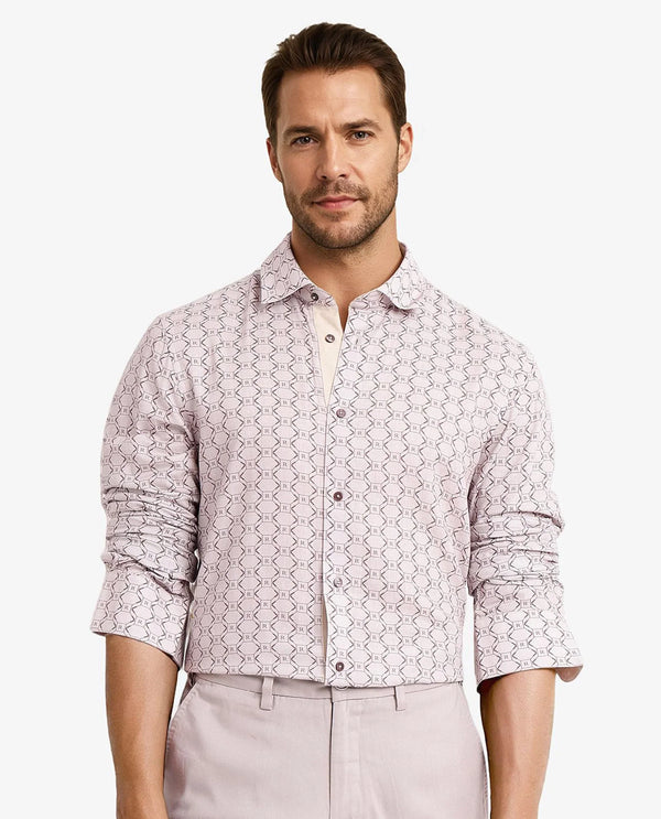 Rare Rabbit Men Trends Dusky Pink Full Sleeve Regular Fit Monogram Print Shirt
