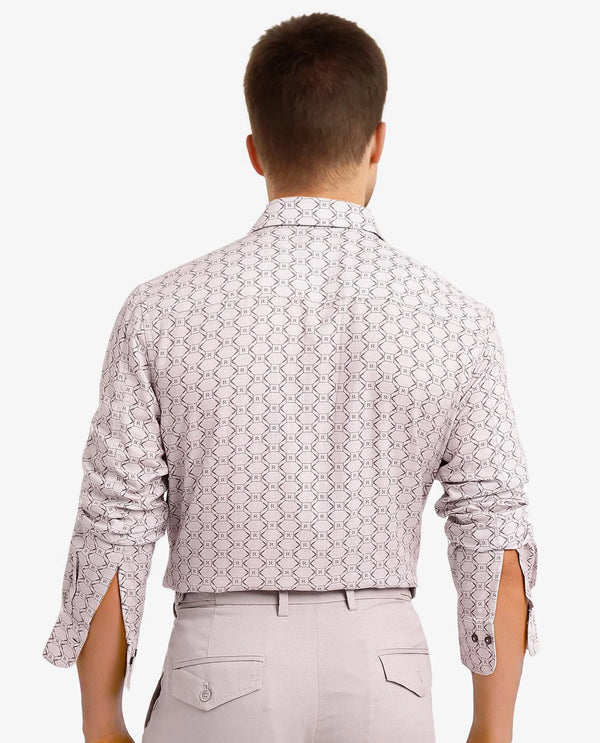 Rare Rabbit Men Trends Dusky Pink Full Sleeve Regular Fit Monogram Print Shirt
