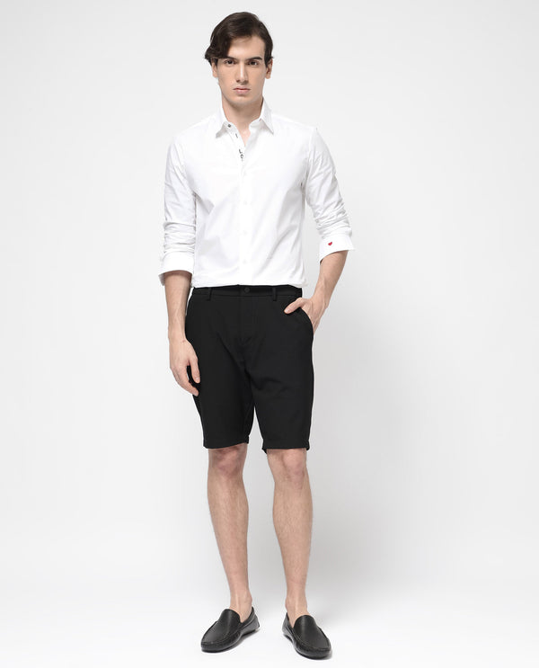 Rare Rabbit Mens Trip-1 Black Mid Rise Regular Fit Solid Shorts