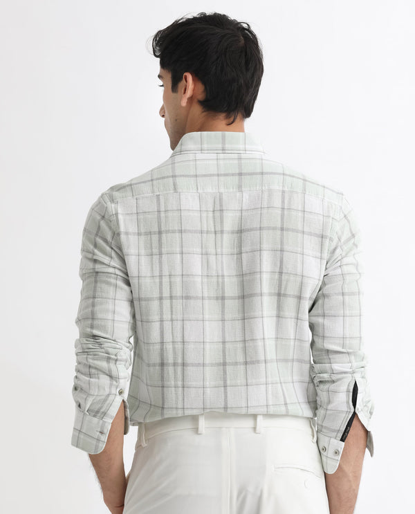 Rare Rabbit Men's Tropea Light Green Cotton Fabric Full Sleeves Checks Shirt