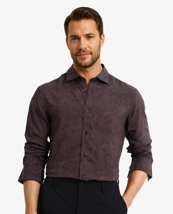 Rare Rabbit Men's Troyen Black Viscose Fabric Regular Collar Full Sleeve Regular Fit Geometric Print Shirt