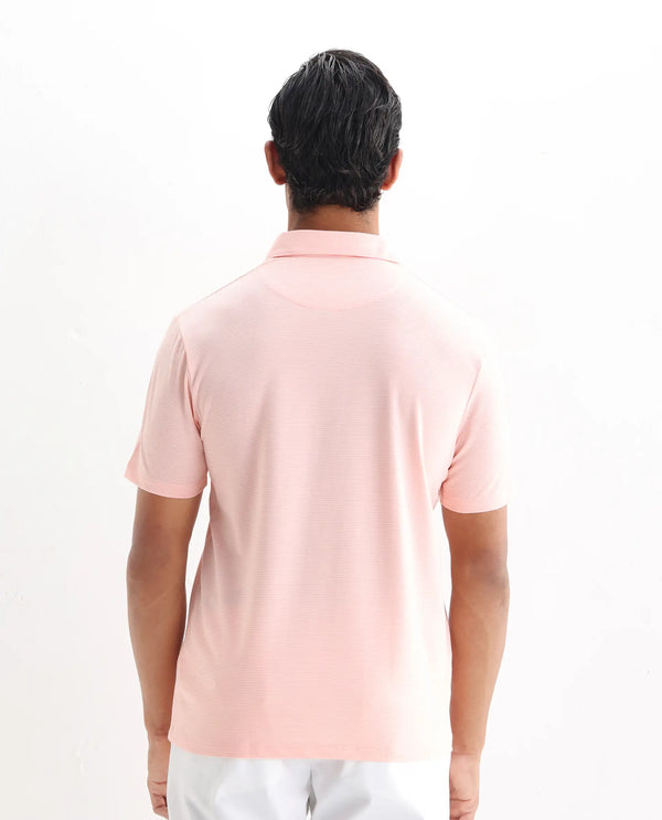 Rare Rabbit Men's Tunas Light Pink Cotton Polyester Fabric Collared Neck Half Sleeves Striped Polo T-Shirt