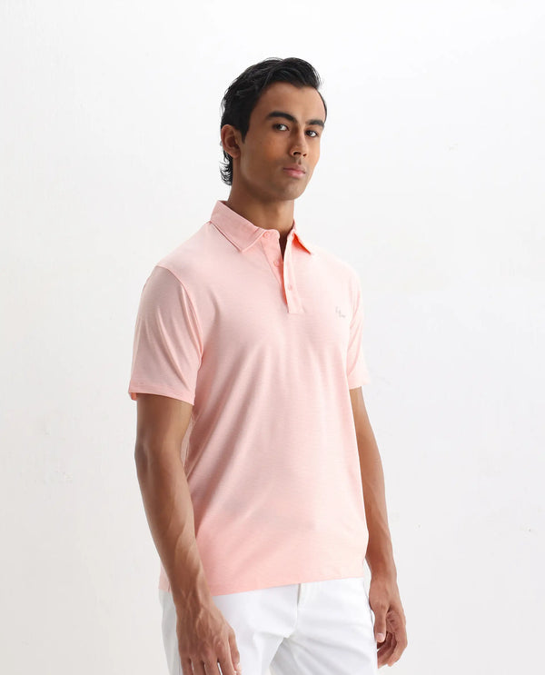 Rare Rabbit Men's Tunas Light Pink Cotton Polyester Fabric Collared Neck Half Sleeves Striped Polo T-Shirt
