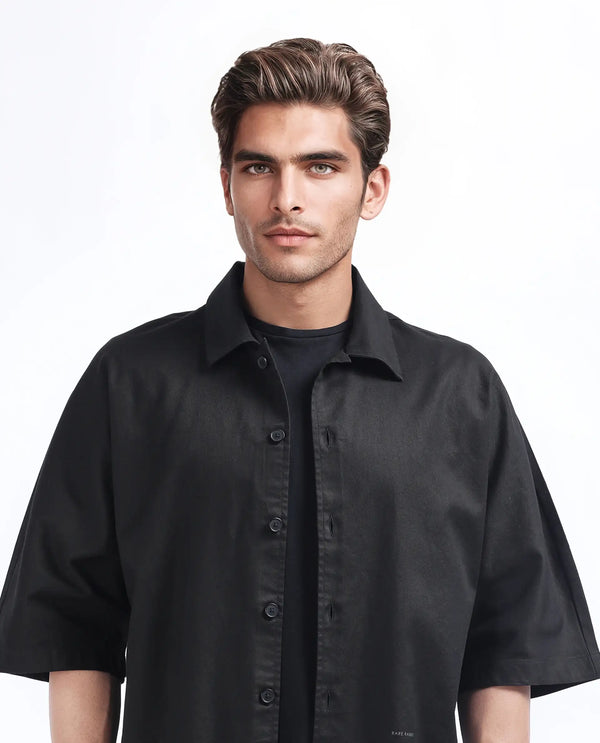 Rare Rabbit Men's Twillt Black Cotton Fabric Full Sleeve Collared Neck Button Closure Plain Shirt