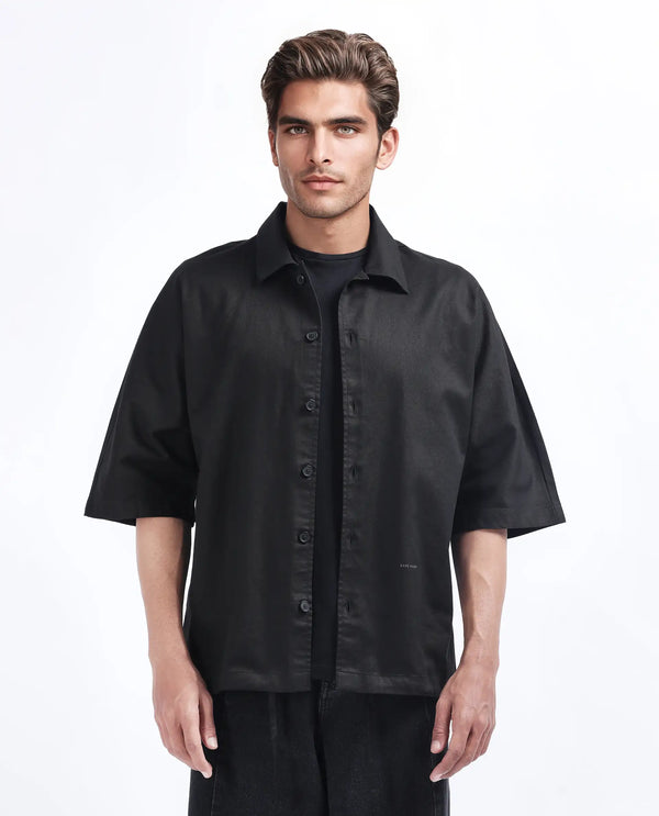 Rare Rabbit Men's Twillt Black Cotton Fabric Full Sleeve Collared Neck Button Closure Plain Shirt