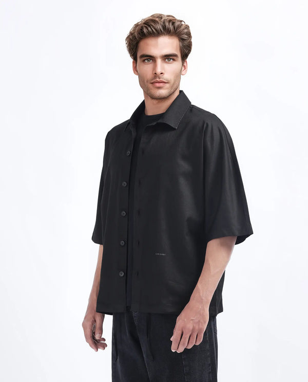 Rare Rabbit Men's Twillt Black Cotton Fabric Full Sleeve Collared Neck Button Closure Plain Shirt