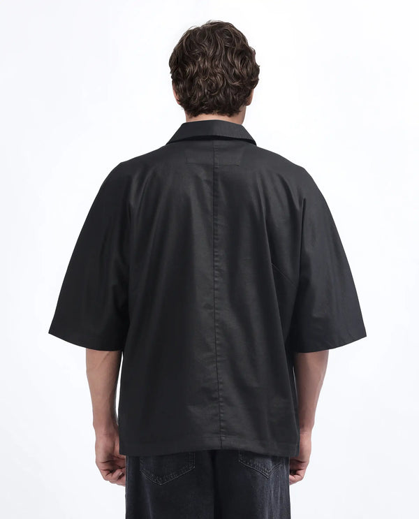 Rare Rabbit Men's Twillt Black Cotton Fabric Full Sleeve Collared Neck Button Closure Plain Shirt
