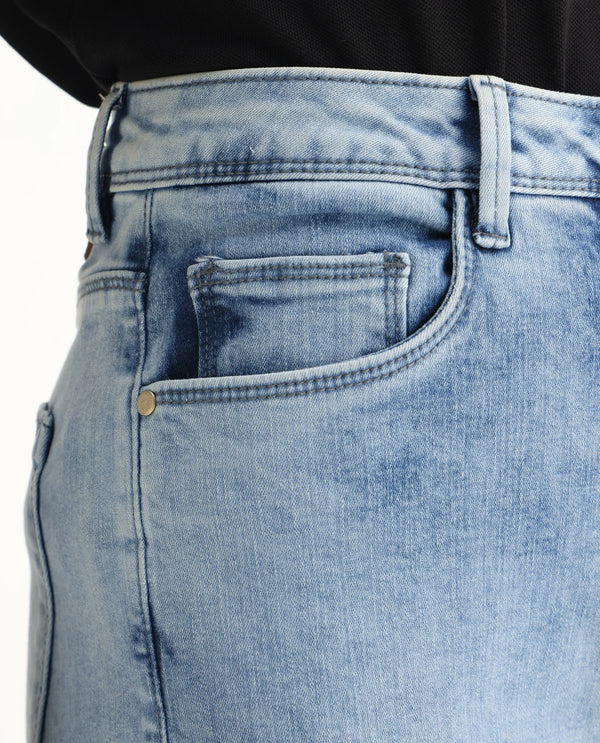 Rareism Women Viceroy Blue Cotton Lycra Fabric Mid Rise Solid Tailored Fit Ankle Length Jeans