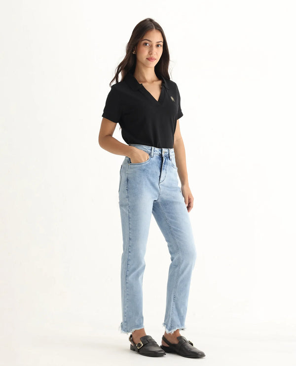 Rareism Women Viceroy Blue Cotton Lycra Fabric Mid Rise Solid Tailored Fit Ankle Length Jeans