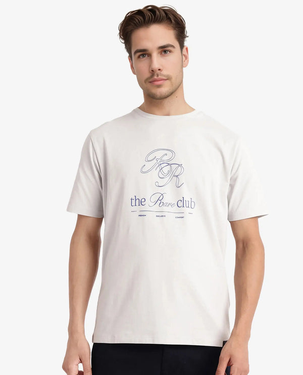 Rare Rabbit Men Vin Dusky Grey Cotton Lycra Fabric Short Sleeve Crew Neck Regular Fit HD Print T-Shirt