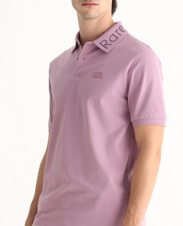Rare Rabbit Men Vinc Dusky Pink Cotton Fabric Short Sleeve Silicon Badge Button Closure Plain Polo