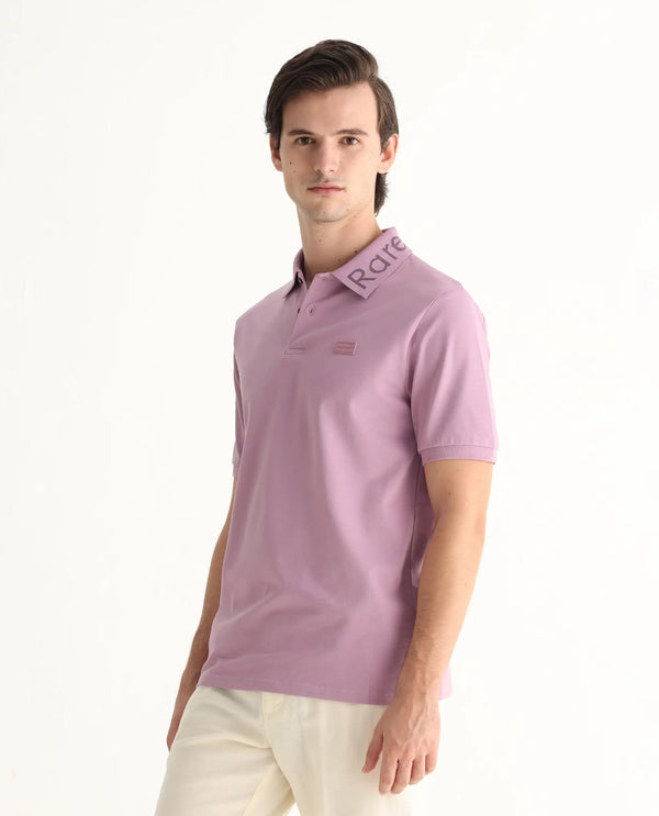 Rare Rabbit Men Vinc Dusky Pink Cotton Fabric Short Sleeve Silicon Badge Button Closure Plain Polo