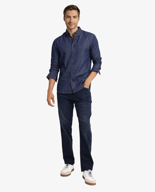 Rare Rabbit Men Vintro Dark Blue Full Sleeve Regular Fit Denim Shirt