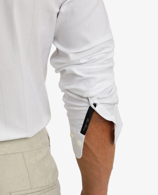 Rare Rabbit Men Vista-1 White Cotton Polyester Lycra Fabric Full Sleeve Regular Collar Self Stripe Dobby Shirt