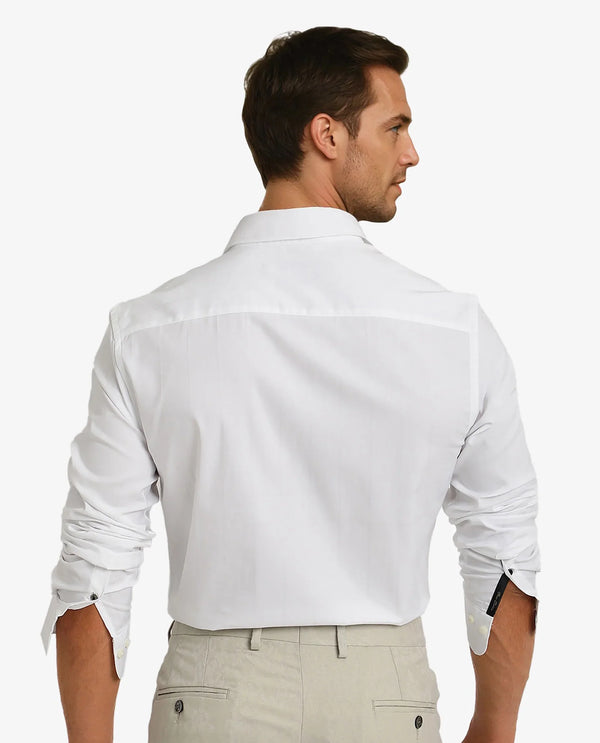 Rare Rabbit Men Vista-1 White Cotton Polyester Lycra Fabric Full Sleeve Regular Collar Self Stripe Dobby Shirt