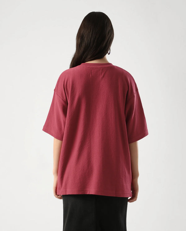 Rareism Women Wahre Red Pull On Closure Cotton Oversized Regular Graphic Print T-Shirt