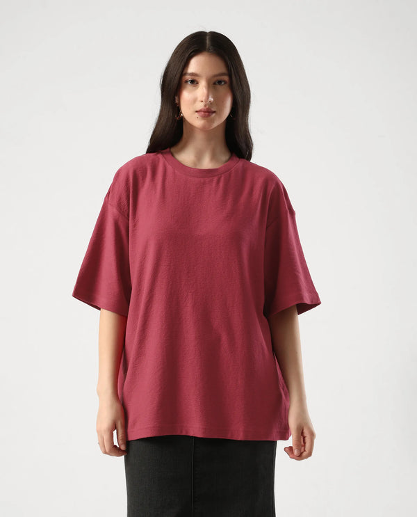 Rareism Women Wahre Red Pull On Closure Cotton Oversized Regular Graphic Print T-Shirt